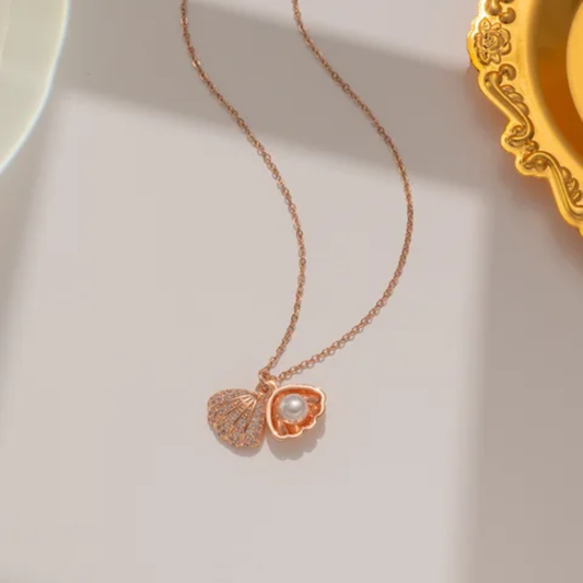 Luxury Pearl Shell Locket Necklace (Rose Gold)
