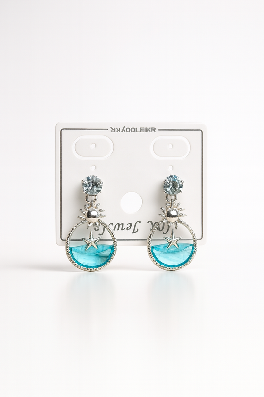 Ocean-Inspired Starfish Drop Earrings with Blue Resin